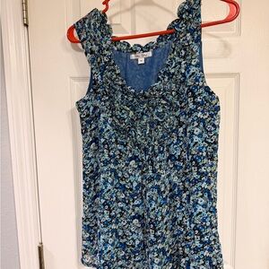 Blue Floral Ruffle-Trim Sleeveless Camisole